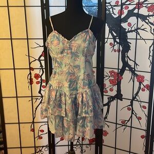 Wild Fable Floral Ruffle Tiered Mini Dress, Light Blue, Size M
